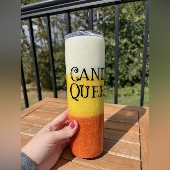 Halloween Fall Tumbler Skinny Drink 30 Oz. Handmade Glitter Candy Queen No Straw - Picture 3 of 12